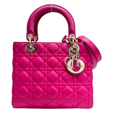 Dior 迪奧 粉紅色 羊皮 Lady Dior 黛妃包 兩用包 【二手名牌BRAND OFF】