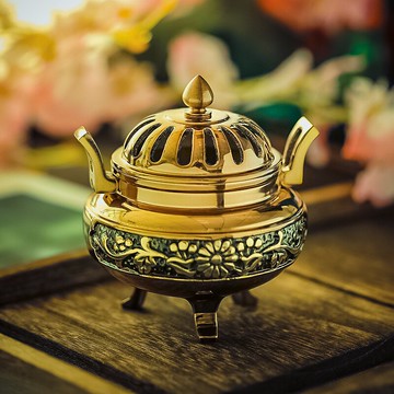 家用室內供佛堂香爐純銅沉香熏香爐檀香盤香茶道擺件禪意三足凈爐