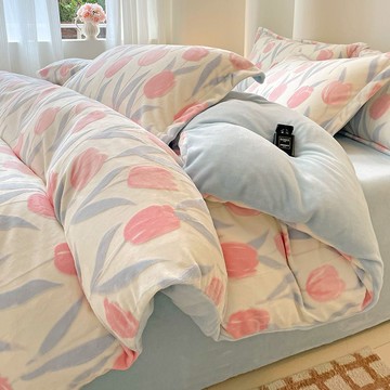 加厚雕花牛奶絨四件套冬季保暖雙面珊瑚絨被套床單三件套床上用品