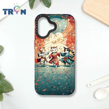 TRON IPHONE 16 穿著和服跳舞的三隻花貓咪系列 MAGSAFE 磁吸 防摔 太空殼 透黑 手機殼