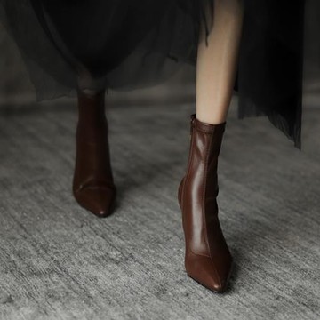 網紅瘦瘦靴尖頭短靴子女2025秋季襪靴ins潮性感粗跟高跟鞋彈力靴