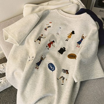 實力爆款！ 短袖 t恤女 oversize t恤 花灰色上衣 韓國衣服 韓系衣服 下半身失蹤 女生衣服韓版 情侶裝