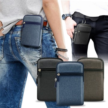 aisure for 三星 galaxy note10 / note10+ 時尚前端雙層拉鍊帆布腰包