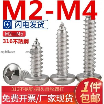 熱賣💯（M2-M4）316不鏽鋼圓頭自攻螺釘M2M3M4加長盤頭十字螺絲釘絲木牙螺絲