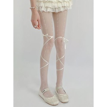 夜間教習室白色絲襪女夏季純欲防勾絲法式復古綁帶白絲jk連褲襪子