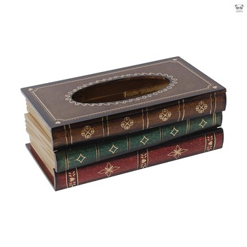 復古歐式手繪書形紙巾盒  實用木質紙巾盒 藝術餐廳擺件 家居裝飾 黃色