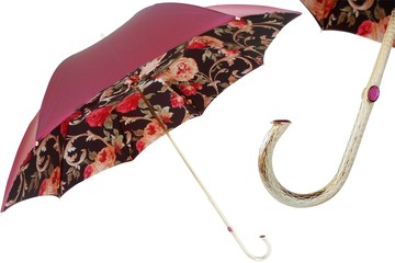 Pasotti 葩莎帝 酒红色伞面 鲜花内饰 复古手柄 晴雨伞