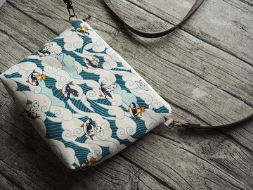 手工縫製托特側肩包帆布手袋化妝包 滑浪貓貓圖案