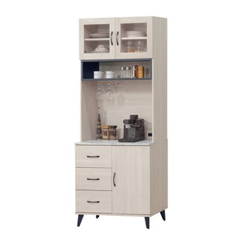 文創集 歐維2.7尺三門三抽高餐櫃組合-80x40x201cm免組