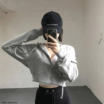 春秋寬鬆韓版薄款長袖連帽衛衣開衫外套女潮ins短款上衣