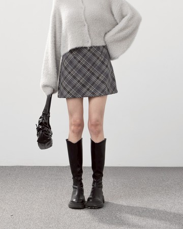 配色格紋設計毛呢短裙 兩色售 S/M