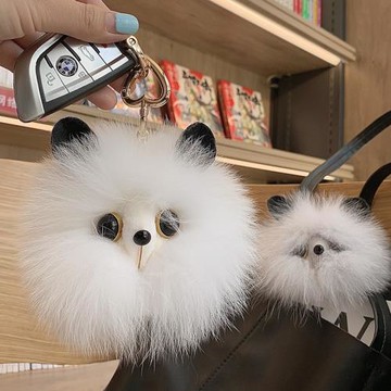 真狐貍毛小狐貍掛件可愛高檔毛絨網紅汽車鑰匙扣包包吊墜車內吊飾