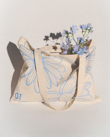 MARDI MERCREDI 三花印花帆布袋 奶霜色 經典小雛菊 藍花 純棉 CANVAS BAG TRIPLE FLOWER