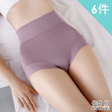 【enac 依奈川】加高收腹精梳棉蠶絲感高腰內褲/性感內褲/女內褲/無痕內褲(超值6件組-顏色隨機)