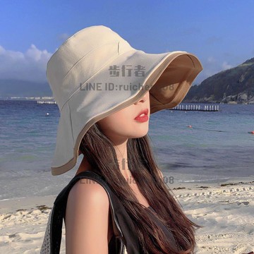 大帽檐雙面漁夫帽女夏遮陽帽遮臉防曬帽防紫外線大沿太陽帽子【步行者戶外生活館】