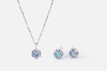 AMARA極光之戀項鍊耳環組(耳針款) 925銀 莫桑鑽  聖誕節 生日 情人節禮物