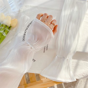 絲質光澤時尚穿搭泡泡袖袖套-珍珠款-白色 (F)