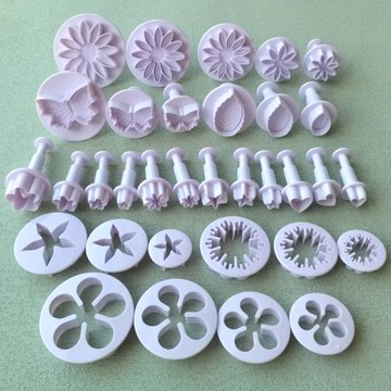 翻糖壓模菊花雪花蝴蝶葉子五瓣花彈簧壓模新手翻糖壓花工具33件套