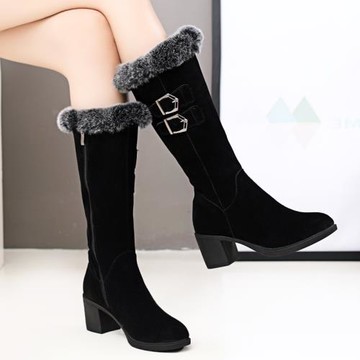 雪地靴女加絨加厚高跟保暖真皮靴子2025年新款冬季長靴大碼高筒靴