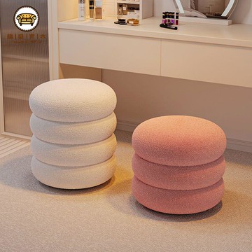 免運 化妝凳 梳妝臺凳 家用凳子 網紅奶油風家用化妝凳臥室客廳輕奢矮凳簡約高級羊羔絨換鞋凳圓凳可開立發票 工廠直銷 店長優選 售後保障 j552