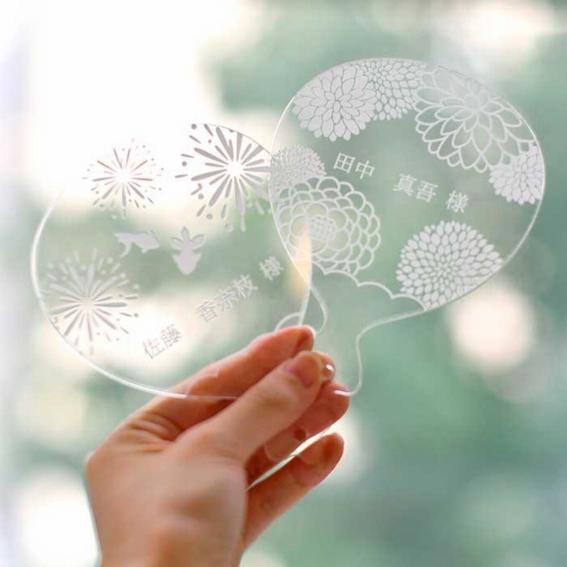 結婚式 席札 / クリアでかわいい！ミニうちわ型のアクリル席札