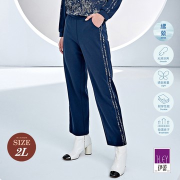 ILEY伊蕾 星空雪紡拼接線條長褲(深藍色；M-2L)1233076515