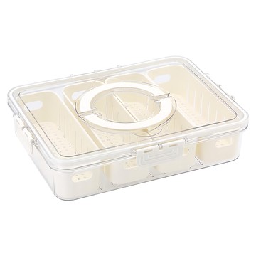 生活采家 手提加厚分隔瀝水保鮮盒 大款 -2.3L  1個  4格