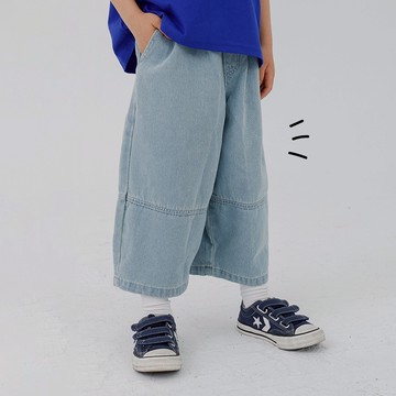 QUEENSHOP_ S 童裝 膝剪接蘿蔔水洗牛仔褲 兩色售M/L/XL 現+預 【04011812】