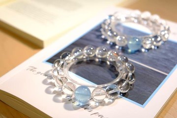 天然白水晶 冰透海藍寶手鏈 趙露思升級版大顆粒 冰川自信