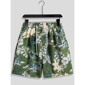 港風復古碎花短褲男寬松加肥大碼冰絲速干夏威夷風情侶休閑沙灘褲