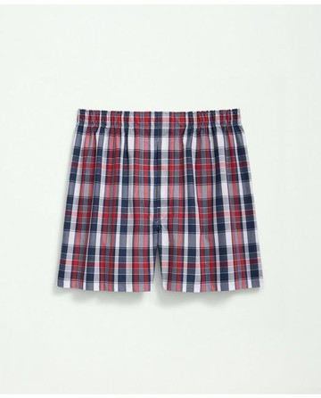 Brooks Brothers Men's Cotton Broadcloth Madras Boxers | Red/Navy | Size XL