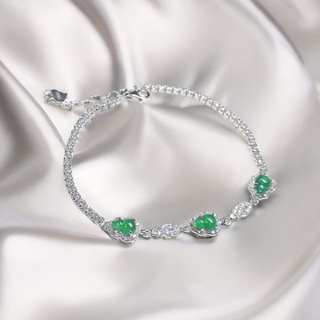 【福祿】冰綠翡翠葫蘆手鍊925銀 | 天然A貨翡翠 | 送禮