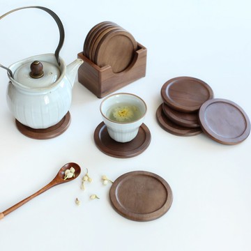 日式黑胡桃木杯墊木質茶道茶杯墊托玻璃杯子墊咖啡杯隔熱墊【林之色】