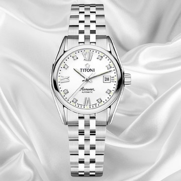 TITONI 梅花錶 空中霸王系列 23909S-063 空中霸王雙色經典機械腕錶 白面 27mm