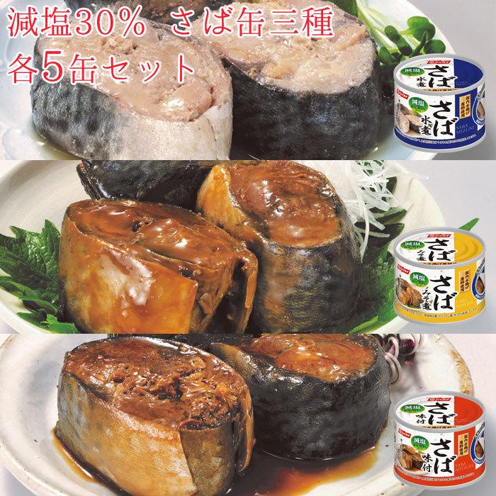 サバ缶 さば 缶詰 減塩30％ 三種 各5缶セット 15缶 セット 減塩 水煮缶 味噌煮缶 味付け缶 詰め合わせ 鯖缶 鯖 サバ さば 非常食 災害