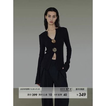 UNSPOKEN設計感針織衫女V領顯瘦復古氣質長袖小眾高級感秋裝上衣