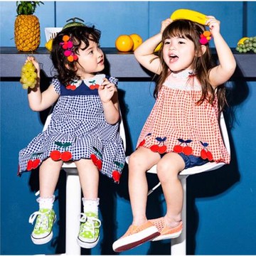 90-140日系有機棉babycheer有機棉櫻桃上衣裙女童短袖上衣1531208