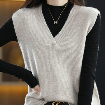 【巴黎精品】現貨+預購 羊毛背心無袖針織衫-保暖V領前短後長側開叉寬鬆女上衣5色a1if19