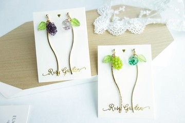 Rosy Garden 夏日水果 葡萄不對稱流沙水晶球長款耳環 可換耳夾