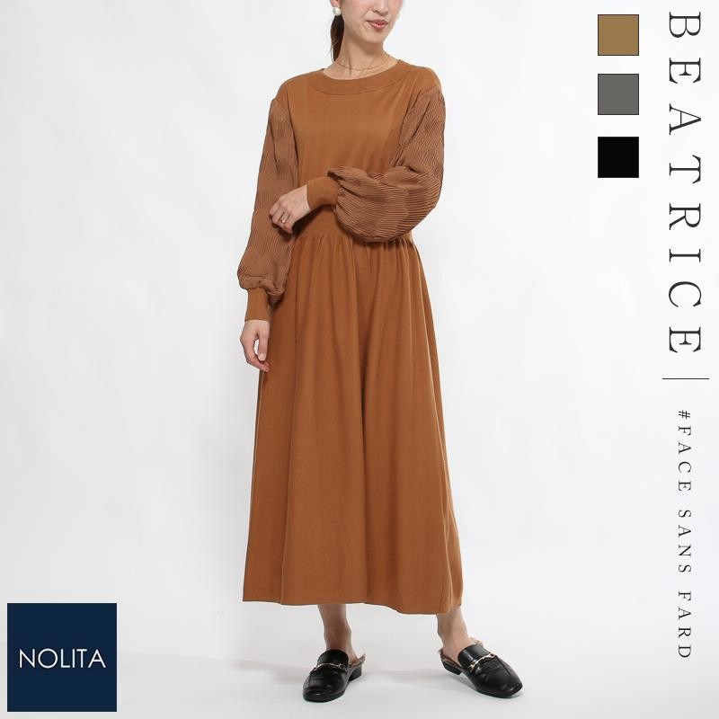 ベアトリス アウトレット ワンピース レディース ニット クルーネック 秋 冬beatrice スリーブシャーリングニットワンピース 通販 Lineポイント最大0 5 Get Lineショッピング