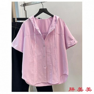 【M-5XL大尺碼】大尺碼上衣 帽T 大學T 短袖女 寬鬆顯瘦 T恤 大碼2-300斤日係溫柔風連帽短袖襯衫女夏設計感寬