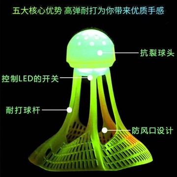 🔥臺灣發貨🔥夜光羽毛球 塑料防風耐打 室內戶外訓練 尼龍夜間熒光燈帶髮光羽毛球