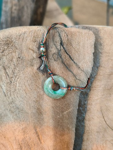 天然緬甸平安扣翡翠 皇加綠 五色手繩2410401