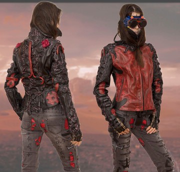 後末日風格皮夾克，真皮仿舊質感，充滿未來感。