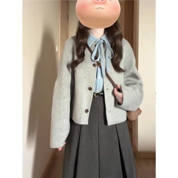 短款毛呢外套女2025秋冬新款韓系復古高級感超好看灰色大衣小個子