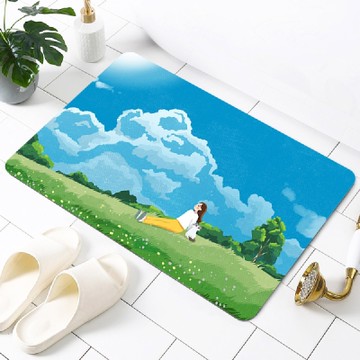 【帕斯特地墊】雙層超吸水浴室防滑地墊 居家浴室 快速吸水 速乾防滑 腳踏墊 藍天 40*60cm(地墊)