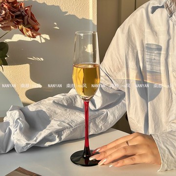 歐式高級感紅桿香檳盃創意水晶玻璃紅酒盃高腳盃一對起泡酒盃傢用X01MGT01