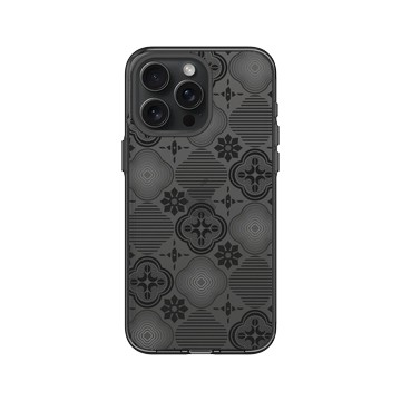 iPhone 15 Pro Max Clear 酷墨灰 - 老屋顏 Old House Face - 壓花玻璃-黑色海棠