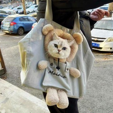 貓包便攜外出貓咪漏頭手提袋子輕便小熊包寵物狗狗小型犬斜挎背包