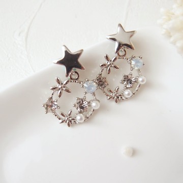 繁星繞了一個圈圈 x 夾式水鑽耳環 針式星星耳環